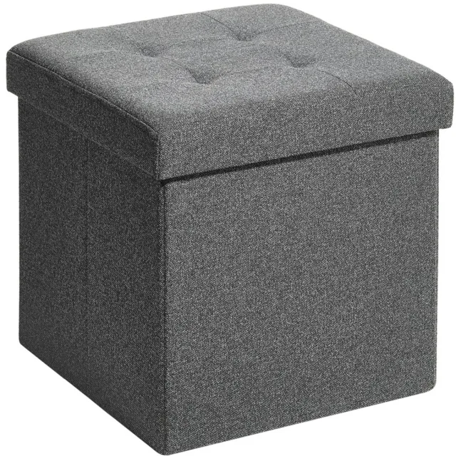 Hüsq rechthoekige Poef met Opbergruimte - Hocker met premium Stof - Opbergpoef met Deksel - 38x38x38 - grijs