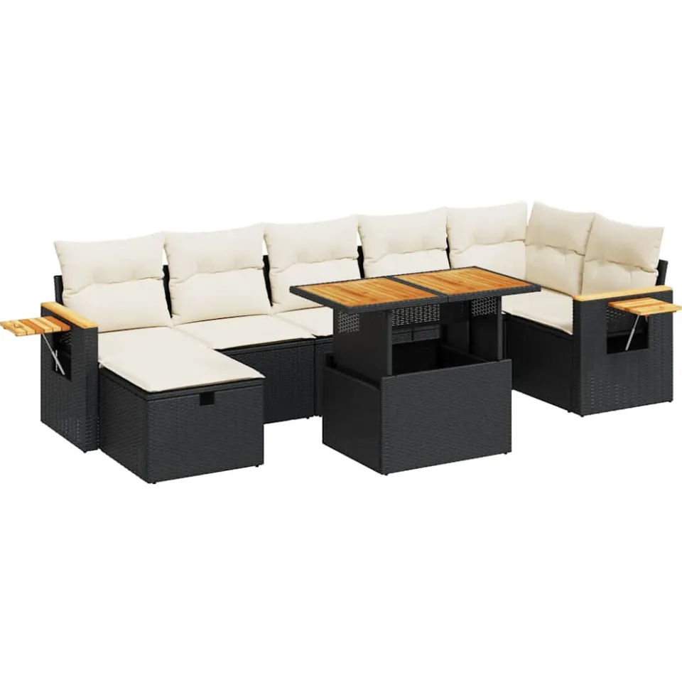 vidaXL 5-delige Loungeset met kussens poly rattan zwart, foto 3
