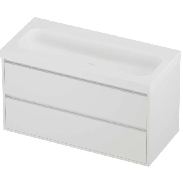 Proline Haga Badmeubelset Polystone Mezza Zonder Kraangat Greeploos 100x46x58 cm Mat Wit Mat White