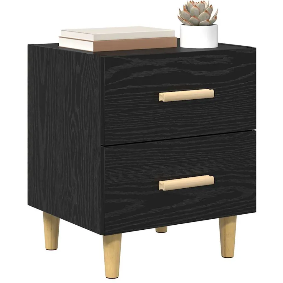 vidaXL Bed kast 2 st Zwart Eiken 40 x 35 x 47.5cm Bewerkt hout