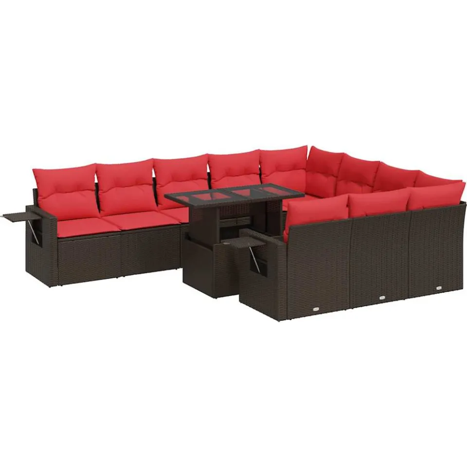 vidaXL 11-delige Loungeset met kussens poly rattan acacia bruin, foto 3