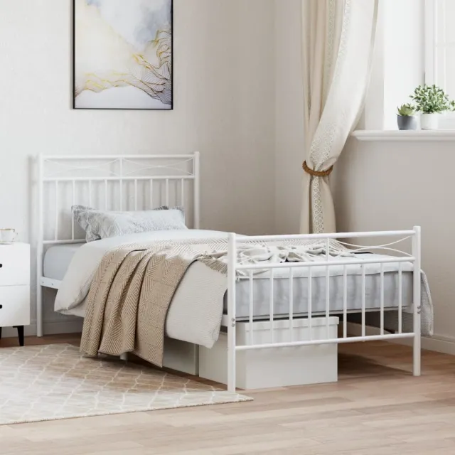 vidaXL Bedframe met hoofd- en voeteneinde metaal wit 90x200 cm