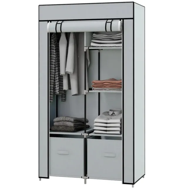 ZYLARO Kledingkast - Stoffen Kast Met 1 Kledingroede En 2 Laden - 83 x 42,5 x 162,5 cm - Grijs lichtgrijs