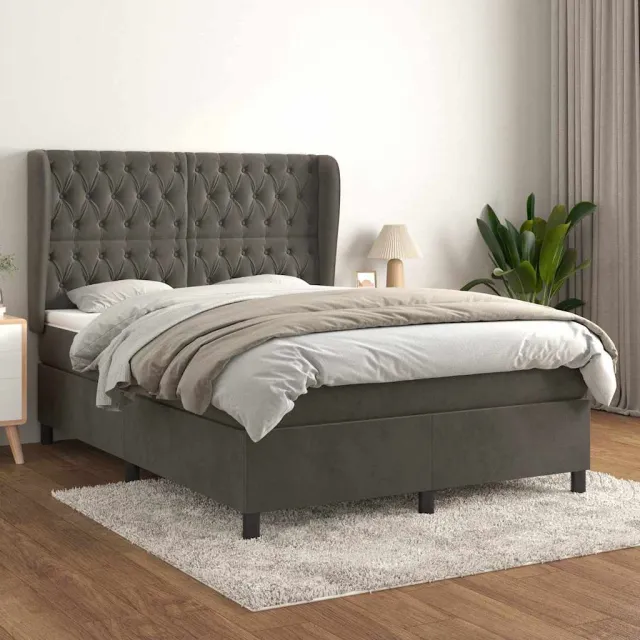 vidaXL Boxspring met matras fluweel donkergrijs 140x200 cm grijs