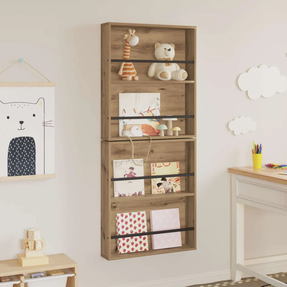vidaXL Tijdschrift Rek 2 st Artisan Eiken 60 x 12 x 70 cm Bewerkt hout, foto 4