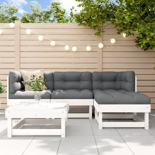 vidaXL 5-delige Loungeset massief grenenhout wit