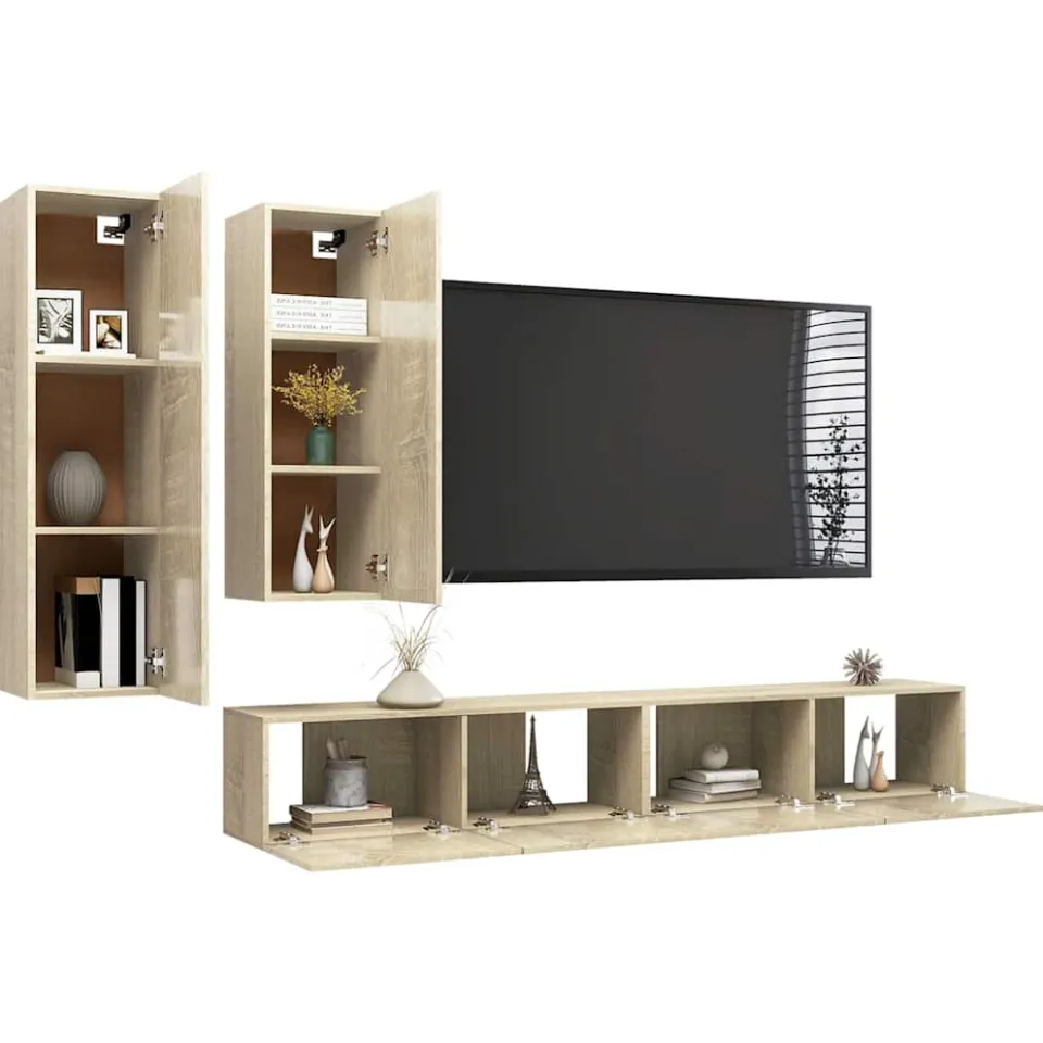 vidaXL 4-delige Tv-meubelset bewerkt hout sonoma eikenkleurig Bruin