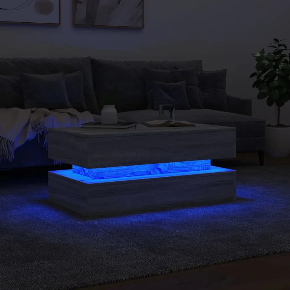 vidaXL Salontafel met LED-verlichting 90x50x40 cm grijs sonoma eiken, foto 4