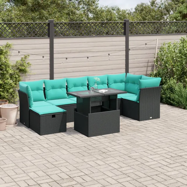 vidaXL 8-delige tuinbankset met kussens, zwart polyrotan, foto 2