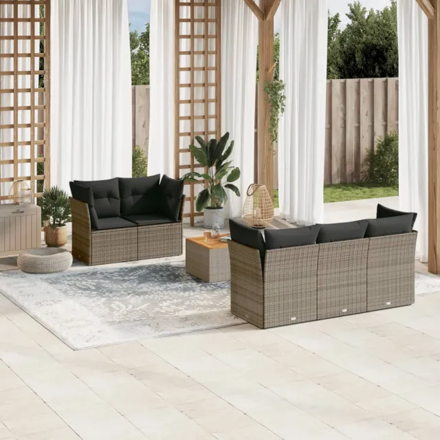 vidaXL 6-delige Loungeset met kussens poly rattan grijs, foto 2