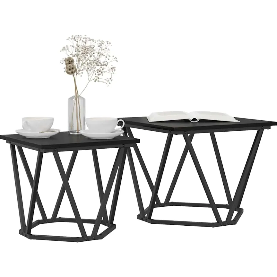 vidaXL Bijzettafelset 2 st Zwart Eiken 50 x 50 x 40 cm