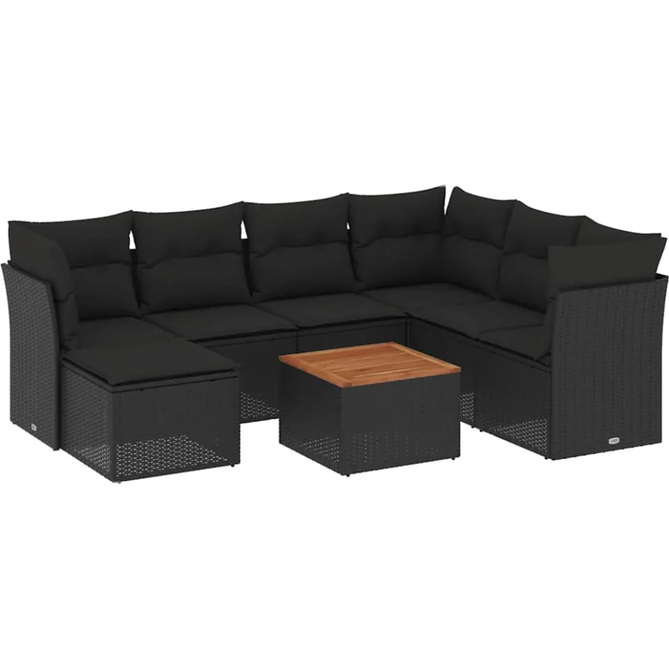 vidaXL 8-delige Loungeset met kussens poly rattan zwart