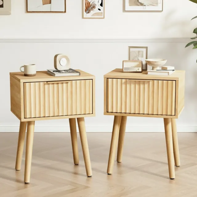 LEADZM Set van 2 Nachtkastjes met 1 lades - Eiken - 40 x 30 x 55 cm