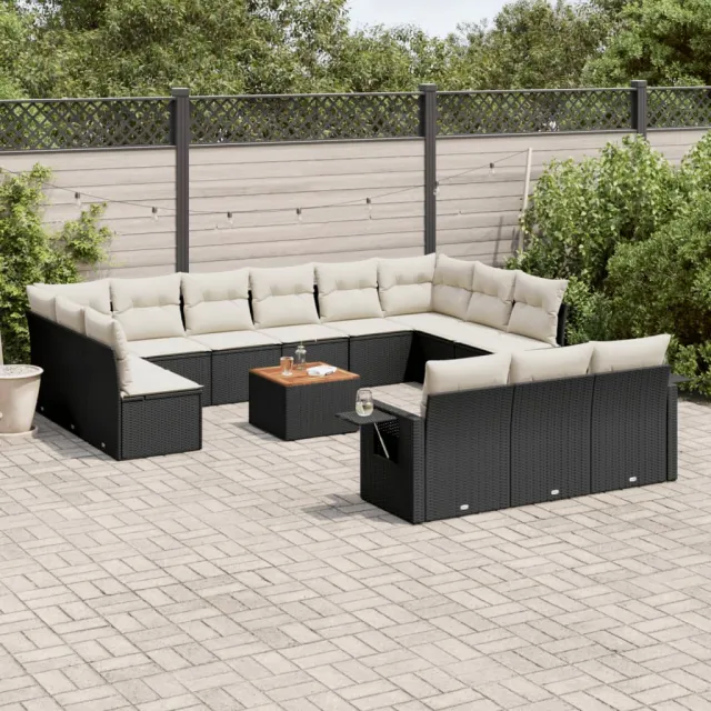vidaXL 14-delige Loungeset met kussens poly rattan zwart, foto 2