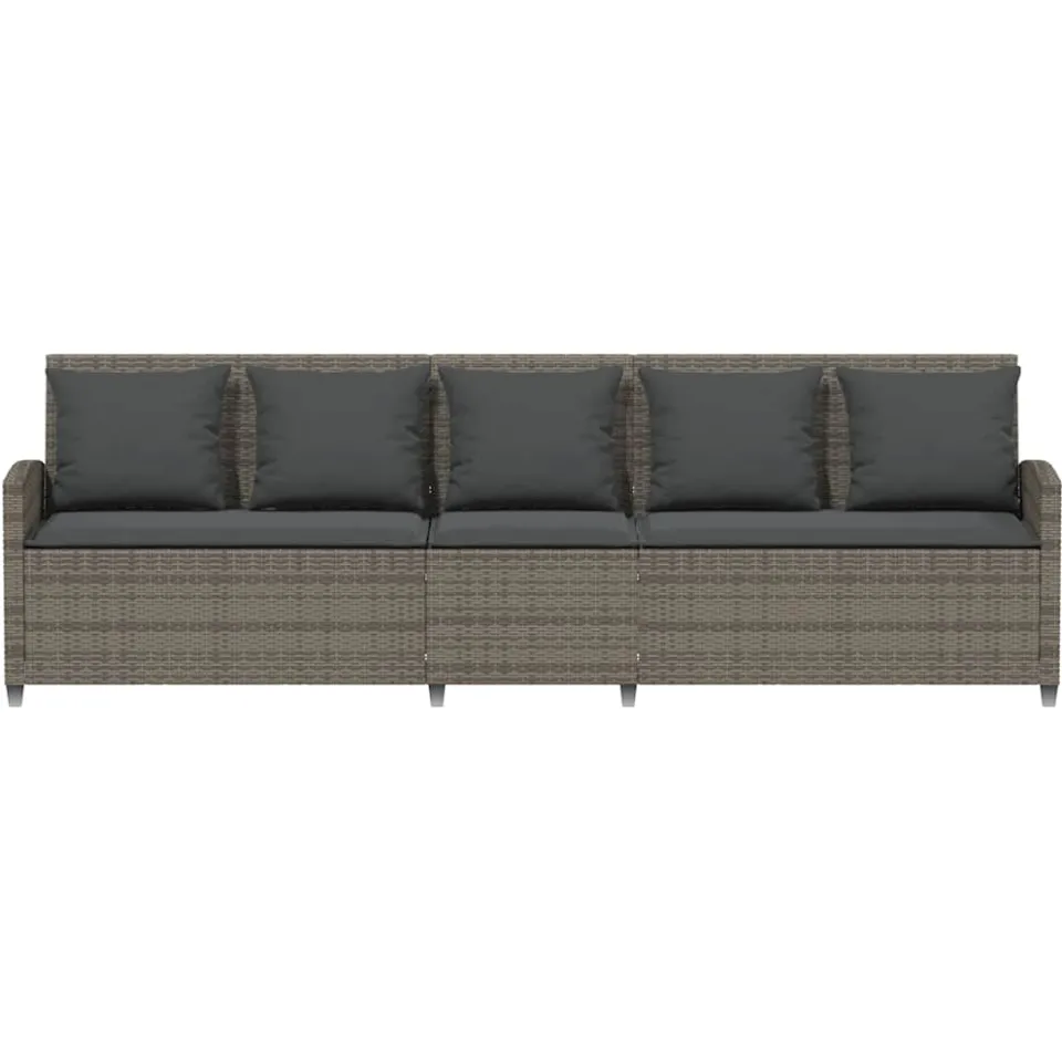 vidaXL Tuinbank 5-zits met kussens poly rattan grijs, foto 4
