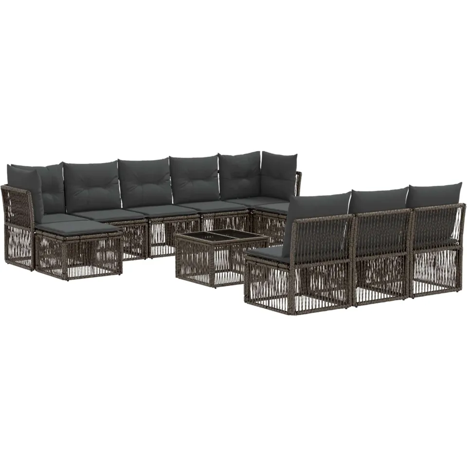 vidaXL Tuinbankenset 11 st 10-zits Grijs poly rattan, foto 3