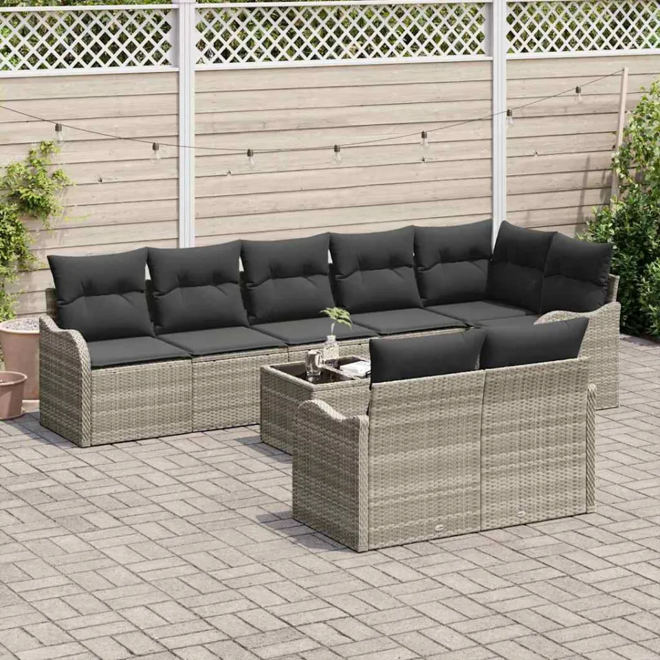 vidaXL Tuin Sofa Set 9 st Lichtgrijs poly rattan, foto 3