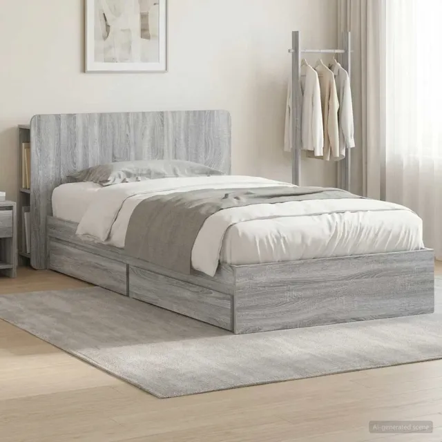 vidaXL Bedframe met opslag Grijs Sonoma 90 x 190 cm Bewerkt hout