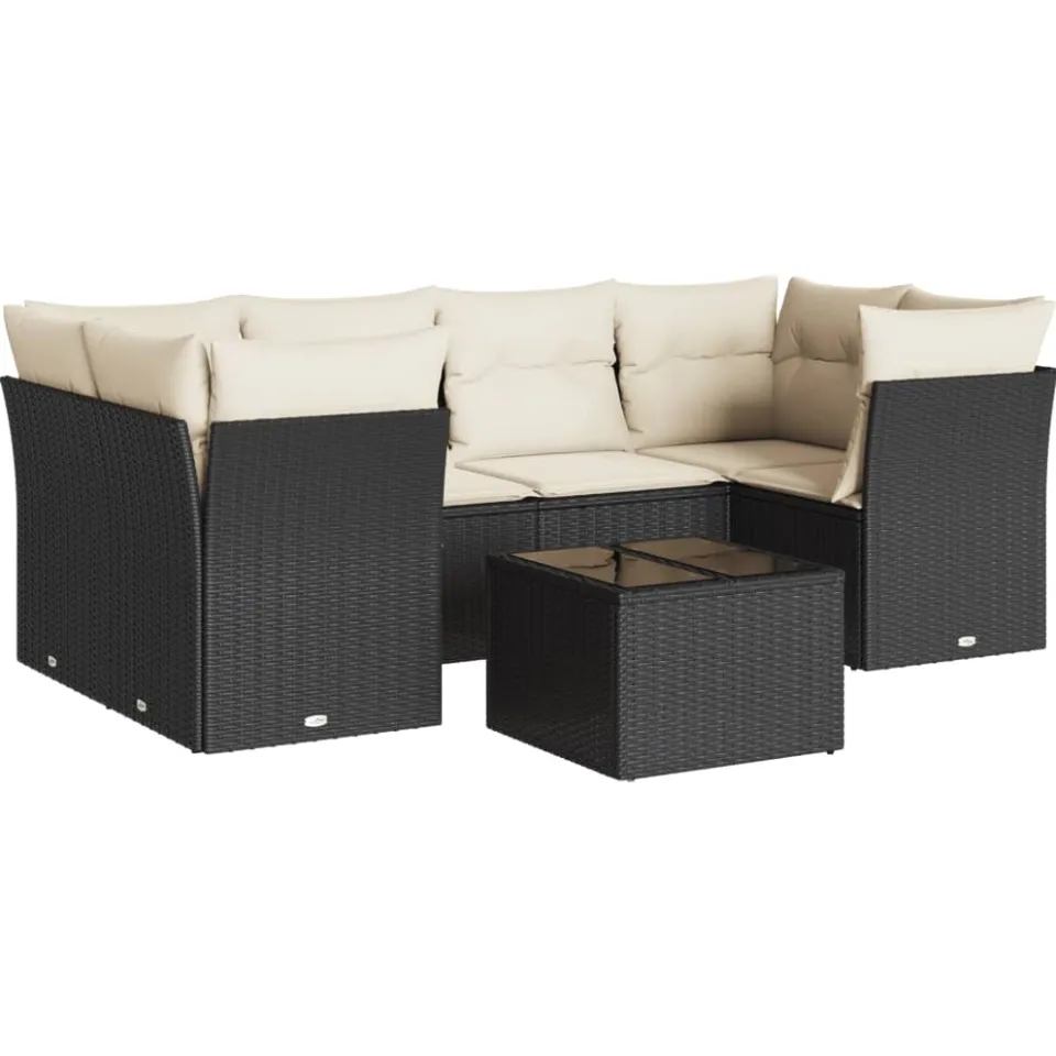 vidaXL 7-delige Loungeset met kussens poly rattan zwart