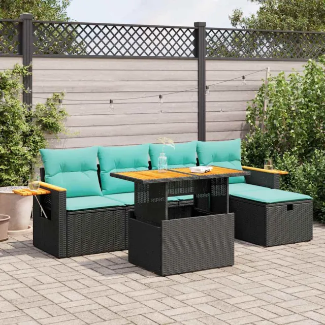 vidaXL 6-delige Loungeset met kussens poly rattan acacia zwart, foto 2