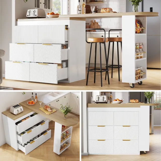 Clruro Bartafel - Met 6 Laden - 360° Draaibaar Multifunctioneel Met Kantelbeveiliging - Hout - Naturel Wit