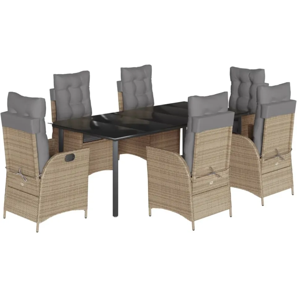 vidaXL 7-delige Tuinset met kussens poly rattan beige, foto 3