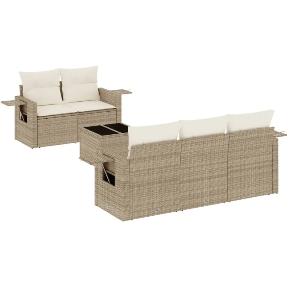 vidaXL 6-delige Loungeset met kussens poly rattan beige, foto 3