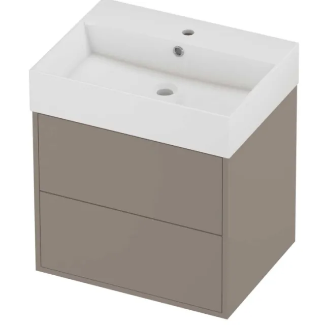 Proline Zara Badmeubelset Porselein Loft 1 Kraangat Voor Grepen 60x46x65 cm Glans Wit Clay Beige