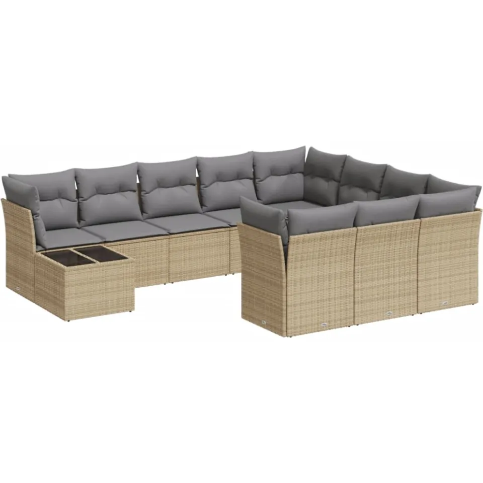 vidaXL 11-delige Tuinset met kussens poly rattan beige