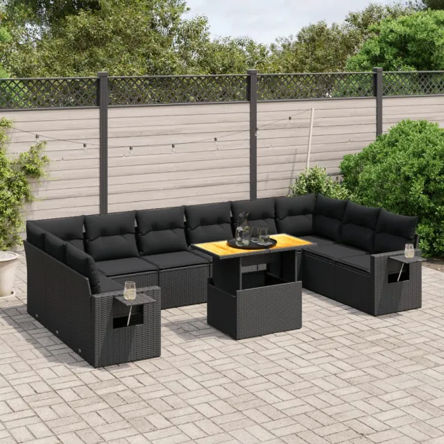 vidaXL 11-delige Loungeset met kussens poly rattan zwart, foto 2