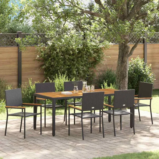 vidaXL Tuin eettafelset 7 st Zwart poly rattan