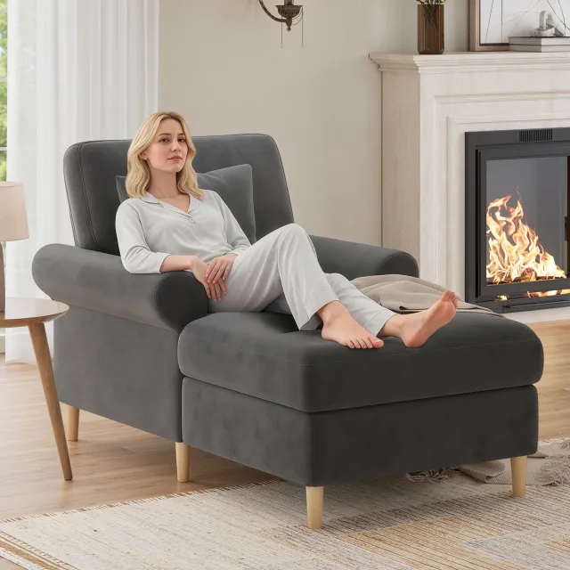 Welltin Fauteuil - vaste rugleuning - met armleuningen - 150 kg - fluweel - 133 x 87 x 90 cm - Grijs