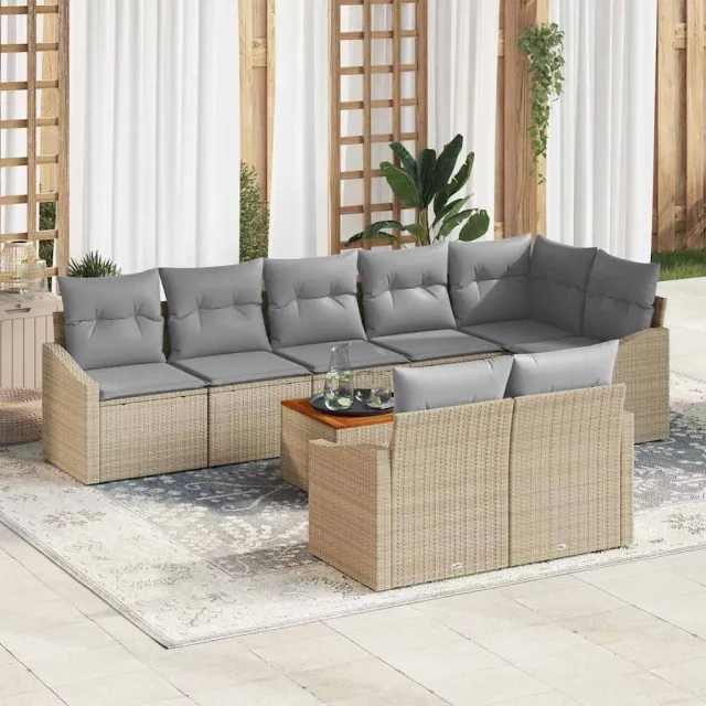 vidaXL Tuinbankenset 9 st Beige poly rattan, foto 2