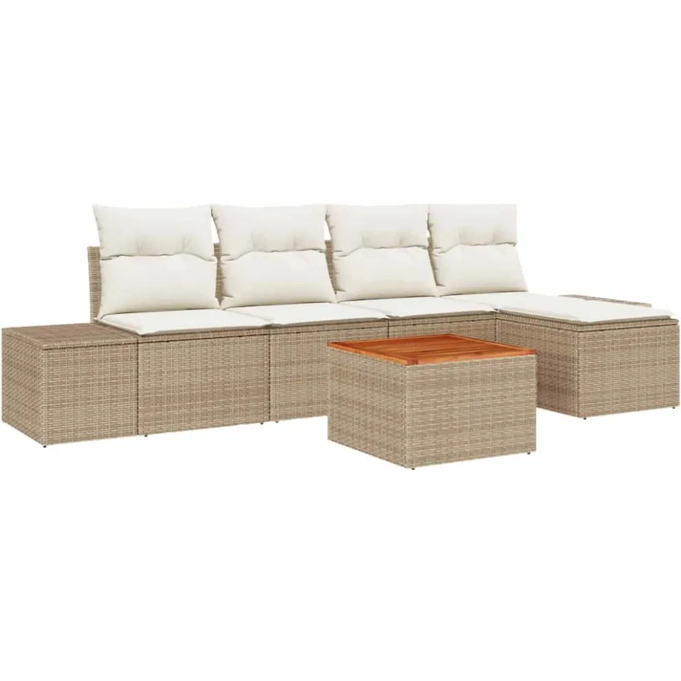 vidaXL Tuinbankenset 6 st Beige poly rattan