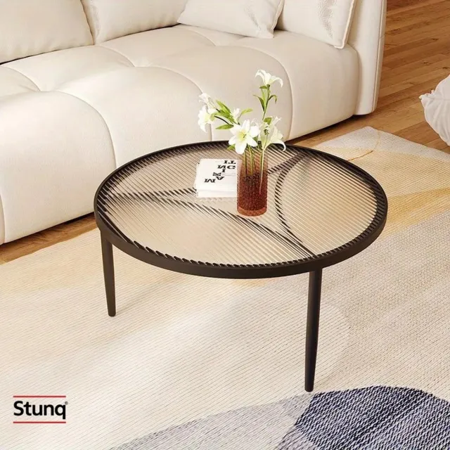 Stunq Ronde salontafel van gehard glas met zwart metalen driepoot