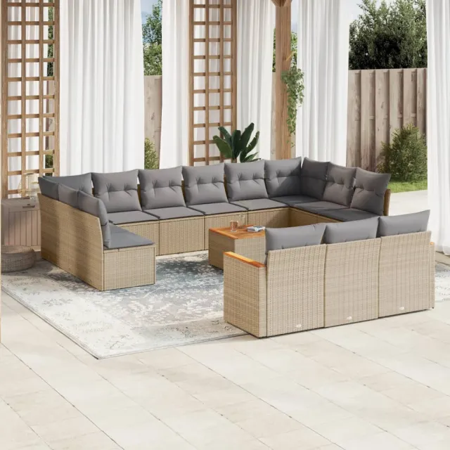 vidaXL 14-delige Loungeset met kussens poly rattan gemengd beige