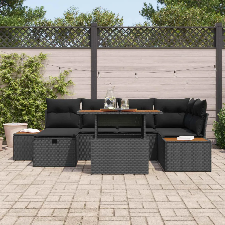 vidaXL Tuin Sofa Set 7 st Zwart poly rattan, foto 3