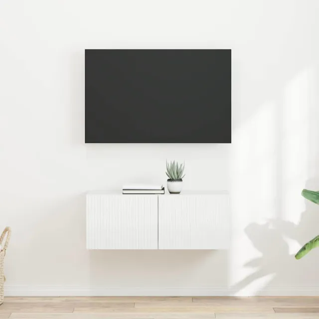 vidaXL TV Wandkast 2 st Glanzend Wit Bewerkt hout