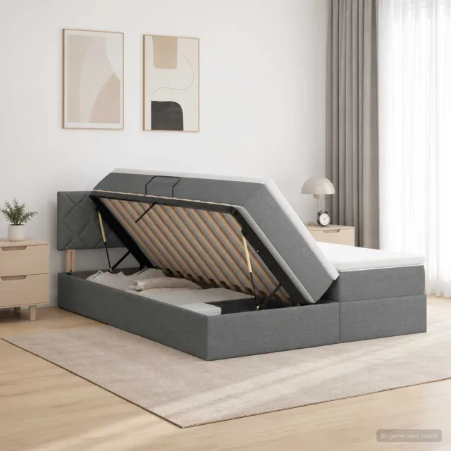 vidaXL Opslag bed met hoofdeinde 2 st Donkergrijs Nep Leer