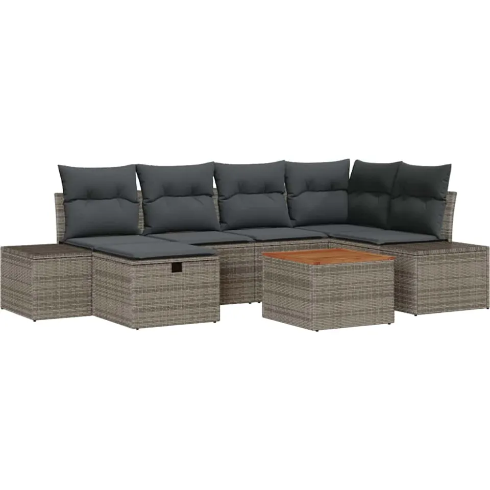 vidaXL Tuinbankenset 7 st Grijs Poly riet
