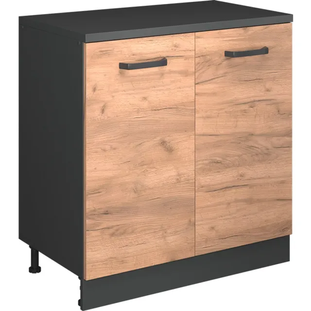 Vicco Keukenkast voor schuine wand R-Line, Goudkleurig Eiken, 80 cm zonder schuine kant met 2 deuren Goudkleurig Eiken/Antraciet