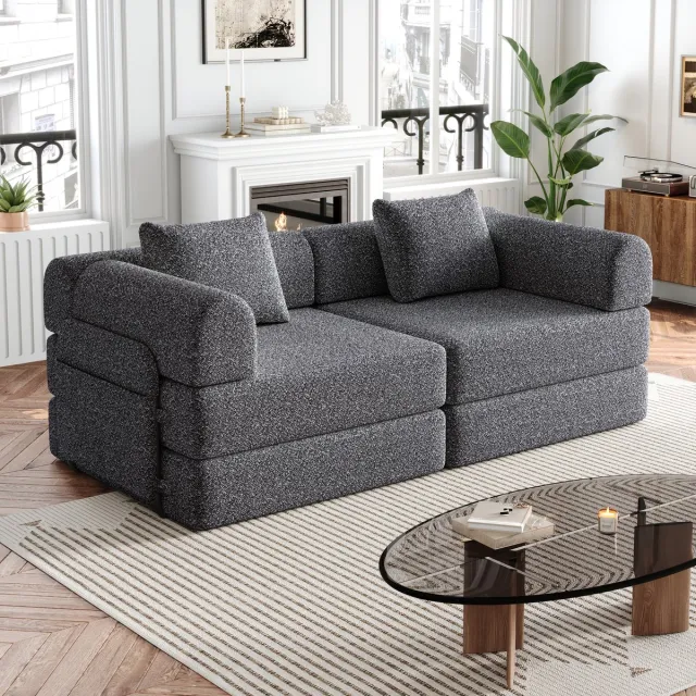 MODENUIT Slaapbank 2-in-1 - Met Opbergvak In Armleuning - Voor Woonkamer En Logeerkamer - Chenille - Grijs