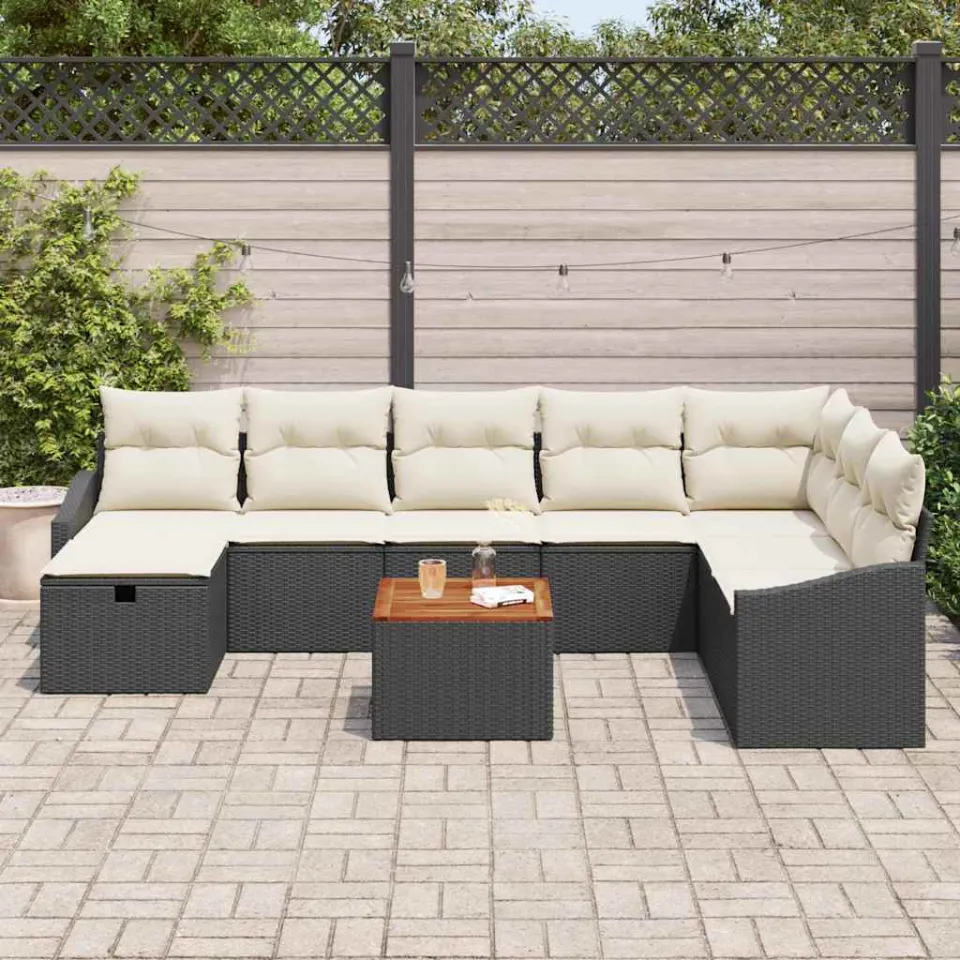 vidaXL Tuinbankenset 9 st Zwart poly rattan, foto 3