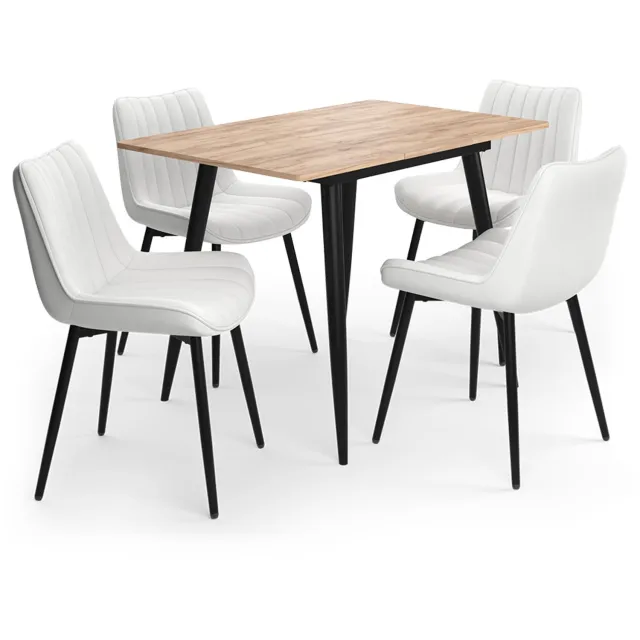 Vicco eettafelset Beaver, Goudkleurig Eiken/Zwart, 110 x 70 cm met 4 stoelen, beige
