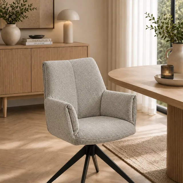 The Seats Eetkamerstoel Puck - 180° draaibaar - Auto return - Perfect Harmony Stof - Licht Grijs