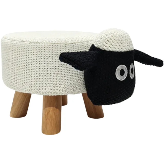 Sunny Kinderkrukje Schaap Wit – 44 x 28 x 25 cm – Kinderkruk vanaf 3 Jaar – Speels Schapendesign – Zachte Polyester Bekleding – Houten Frame en Poten – Max. 100 kg – Kinderkrukje voor Speelkamer of Kinderkamer