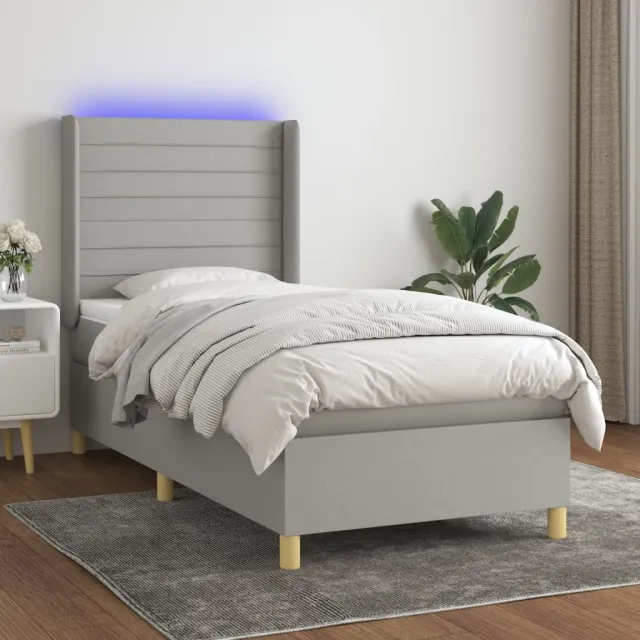 vidaXL Boxspring met matras en LED stof lichtgrijs 80x200 cm grijs