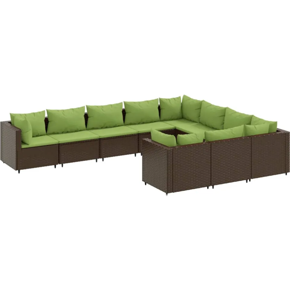 vidaXL 10-delige Loungeset met kussens poly rattan bruin
