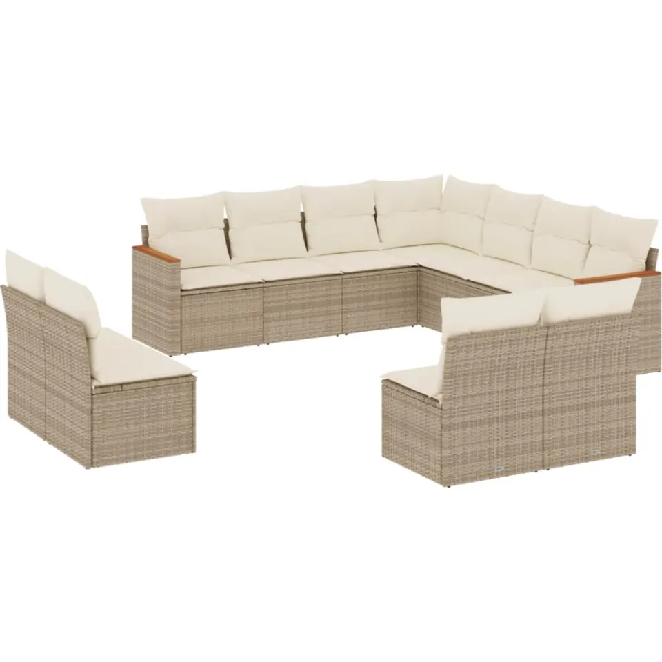 vidaXL 11-delige Tuinset met kussens poly rattan beige, foto 3