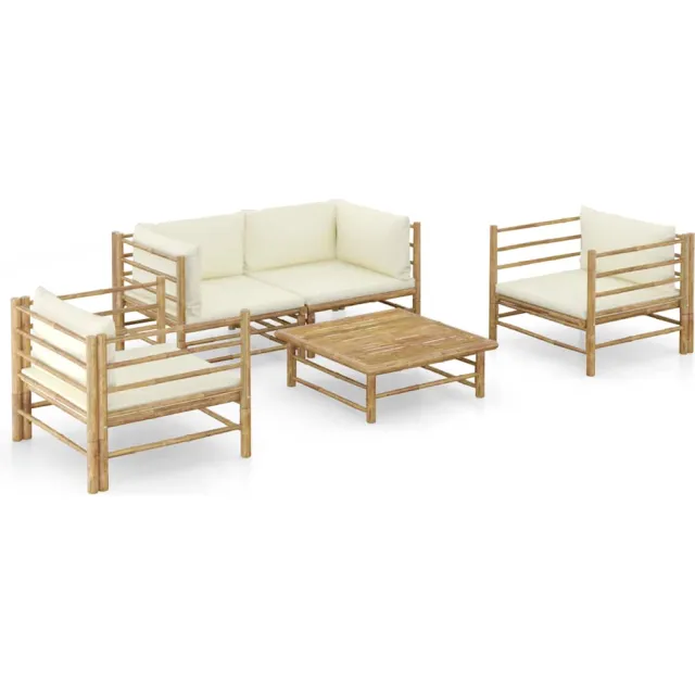 vidaXL 5-delige Loungeset met crèmewitte kussens bamboe, foto 2